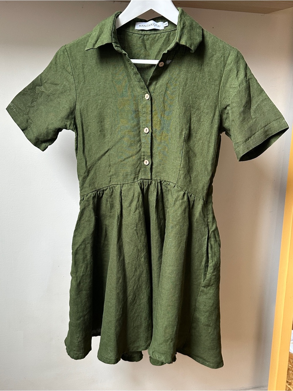 Handmade green linen dress